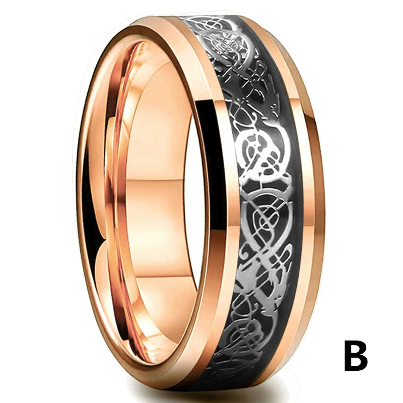 Herren Edelstahlring 8 mm mit keltischem Drachen Inlay 21 Farben Größe 6 bis 13-Yabubest - Home & More