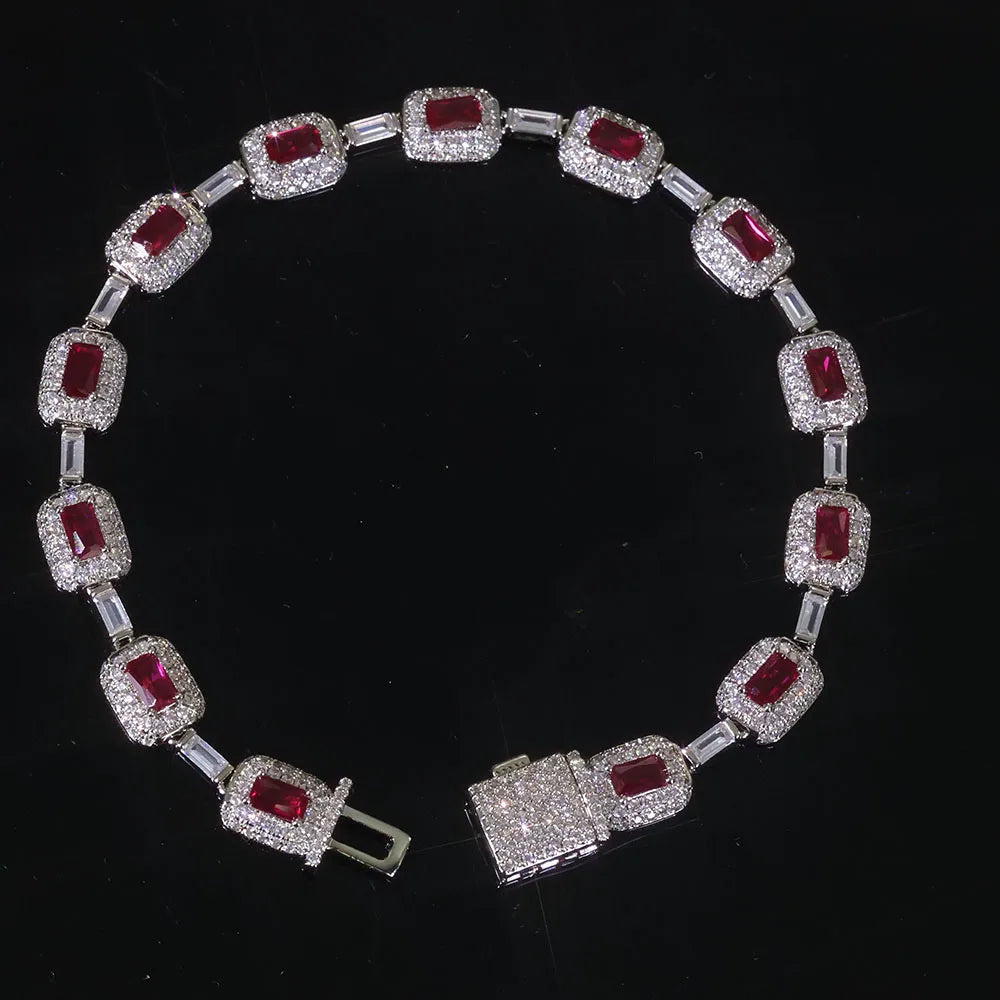 Rotes Edelstein Armband 7MM Messing Zirkon Hip Hop Style Unisex