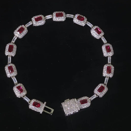 Rotes Edelstein Armband 7MM Messing Zirkon Hip Hop Style Unisex