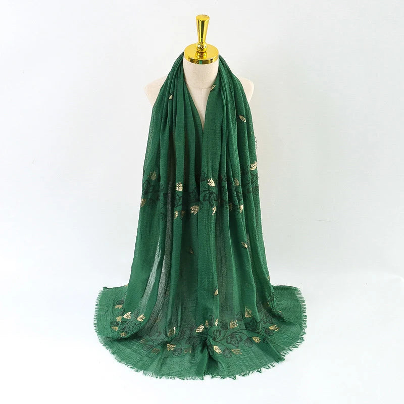 Damen Baumwoll-Leinen Schal Gold Bedruckt Quadratisch Kleine Blumenmuster