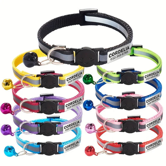 Reflektierendes Katzenhalsband mit Namensschild und Glöckchen, personalisierbar