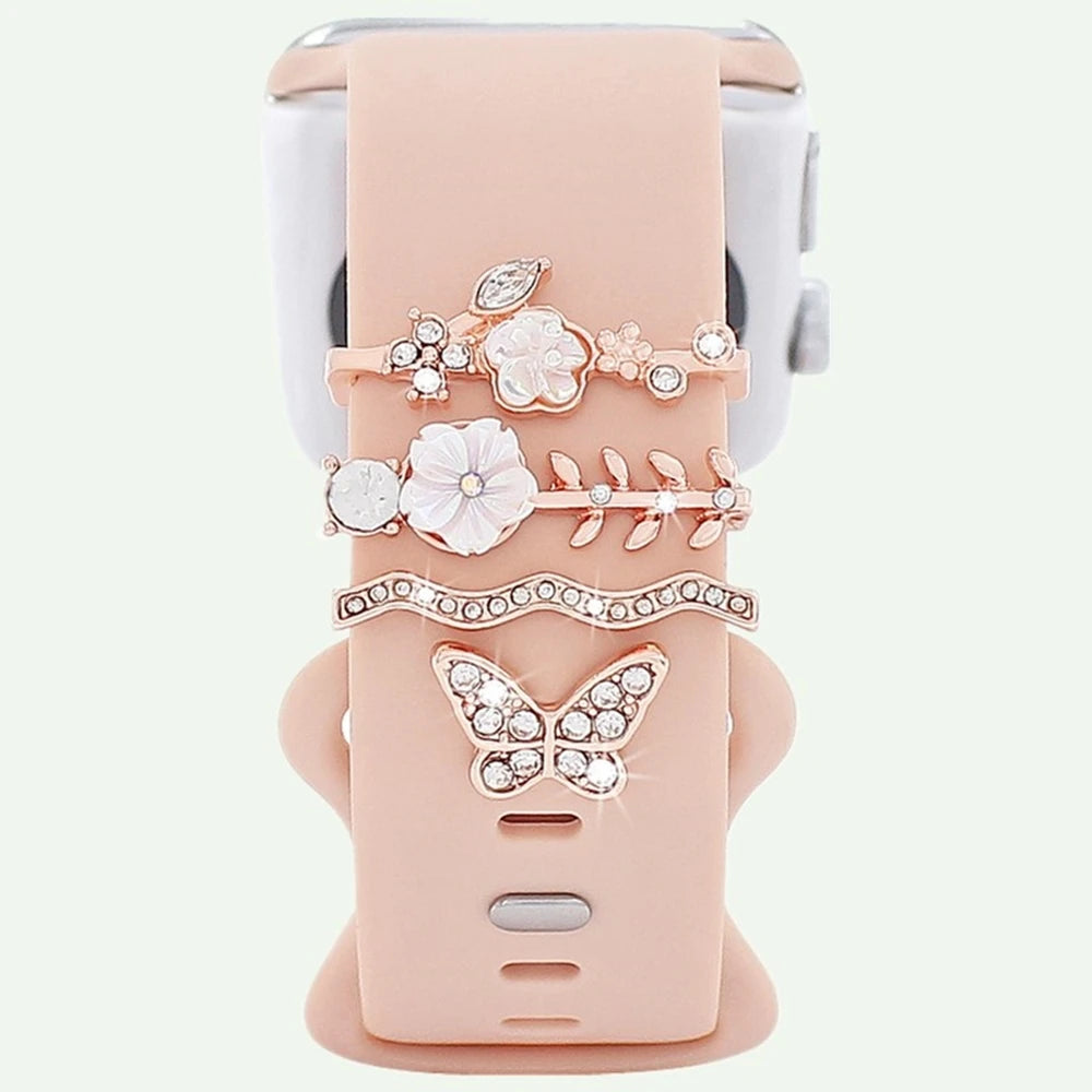 4 Stück Schmetterlings-Blumen-Armband-Ringschlaufen, Nägel, Nieten, niedliche Strass-Uhrenarmband-Charms, Dekorationen für Iwatch-Armband-Yabubest - Home & More