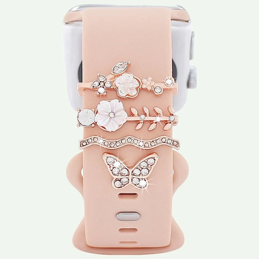 4 Stück Schmetterlings-Blumen-Armband-Ringschlaufen, Nägel, Nieten, niedliche Strass-Uhrenarmband-Charms, Dekorationen für Iwatch-Armband-Yabubest - Home & More