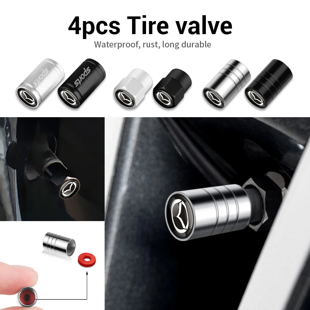 4x Metall Reifenventil Kappen Staubschutz Auto Zubehör Dichtung Set Schwarz Silber
