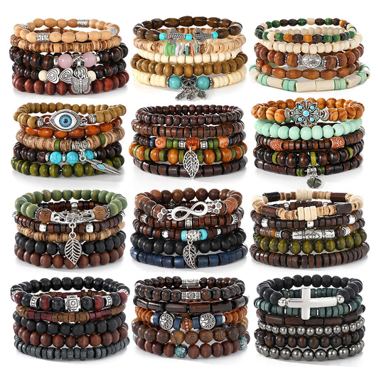 Mehrschichtiges Holzperlen Armband Set Ethnisch Trendy Schmuck Geschenk
