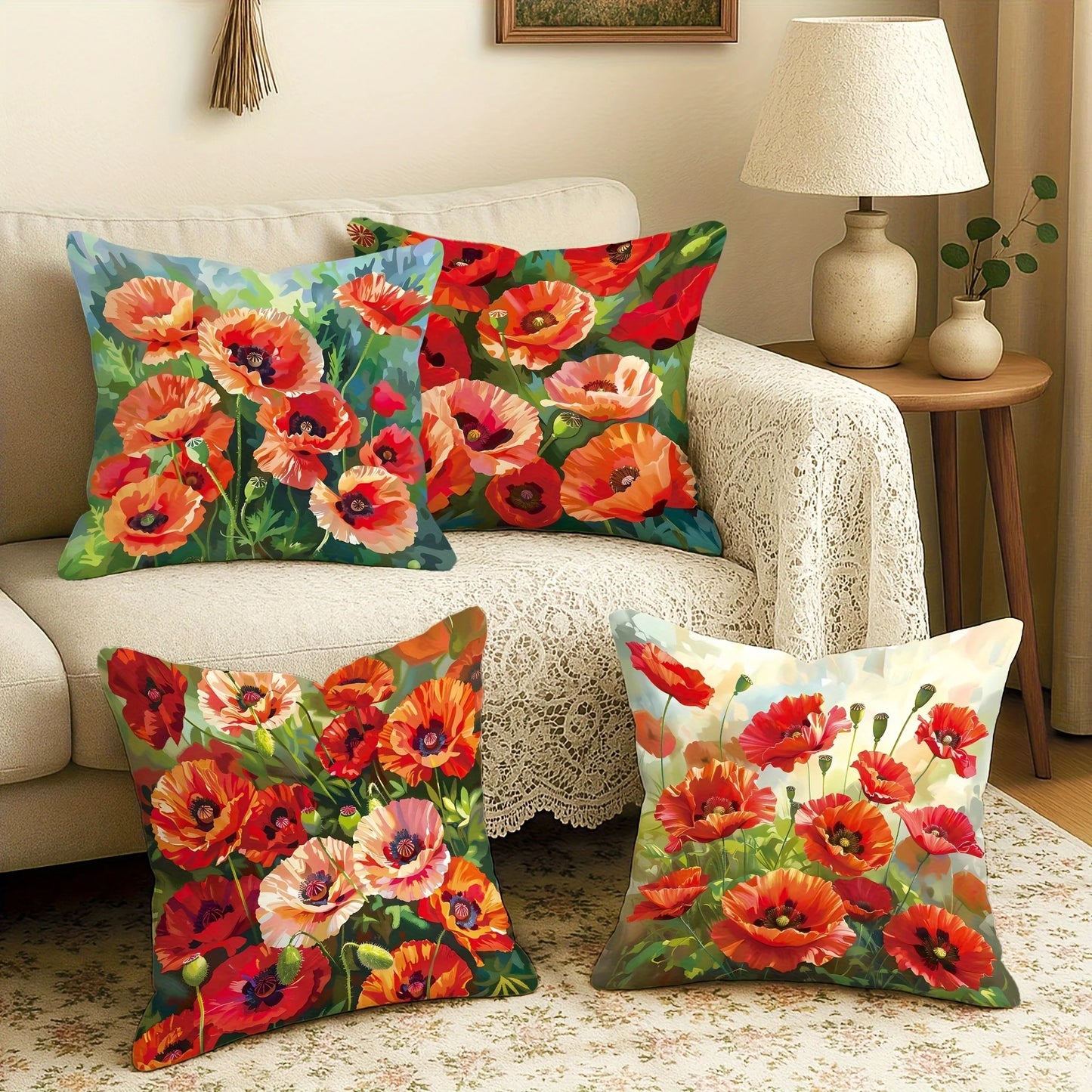 Dekorative Mohnblumen Kissenbezüge für Sofa und Schlafzimmer