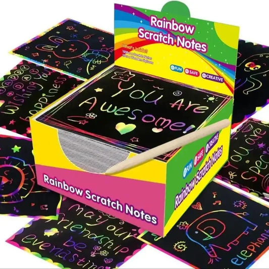 Magische Kratzbilder 100 Blatt – Regenbogen Mini Art Notes DIY Party Zubehör