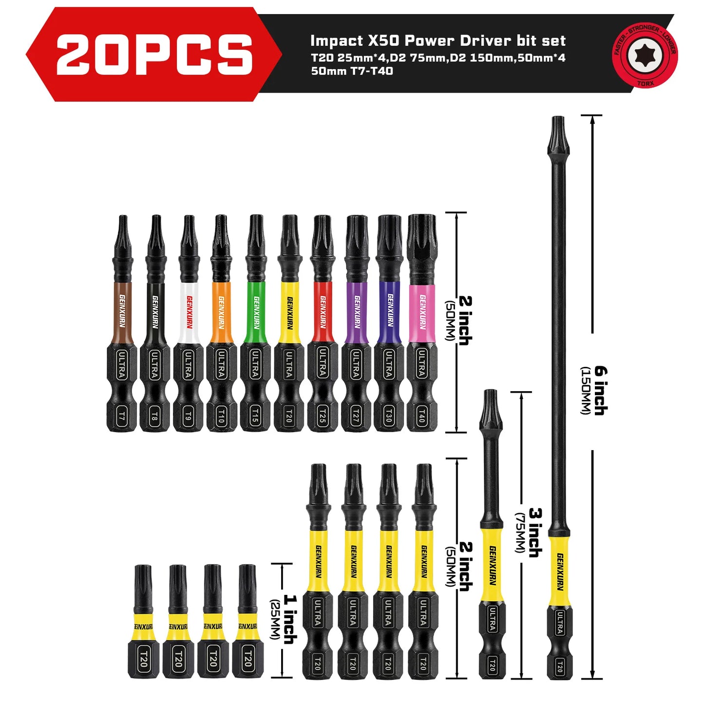 Stoßfester Torx Bit Set mit Bithalter - Organizer T7-T40