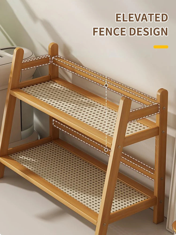 Praktisches 2-lagiges Bambus-Regal für vielseitige Aufbewahrung