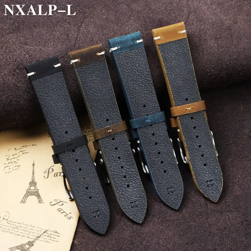 18-22mm Vintage Ölwachs Leder Uhrenarmband mit Handgenähten Nähten