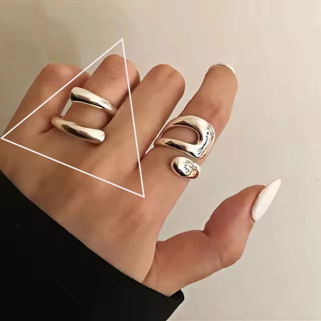 Verstellbarer Silberring mit hohlen Linien, stylischer Punk-Schmuck Unisex
