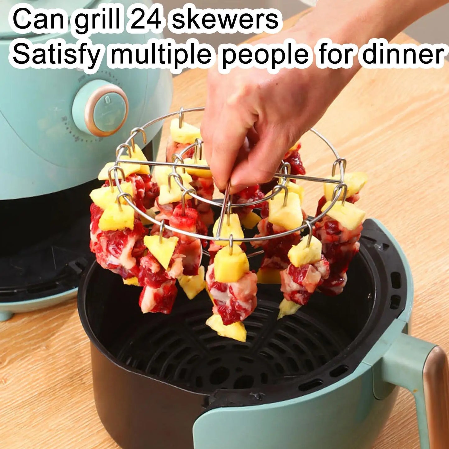 Edelstahl Spießständer für Air Fryer mit 24 Spießen Grill Zubehör