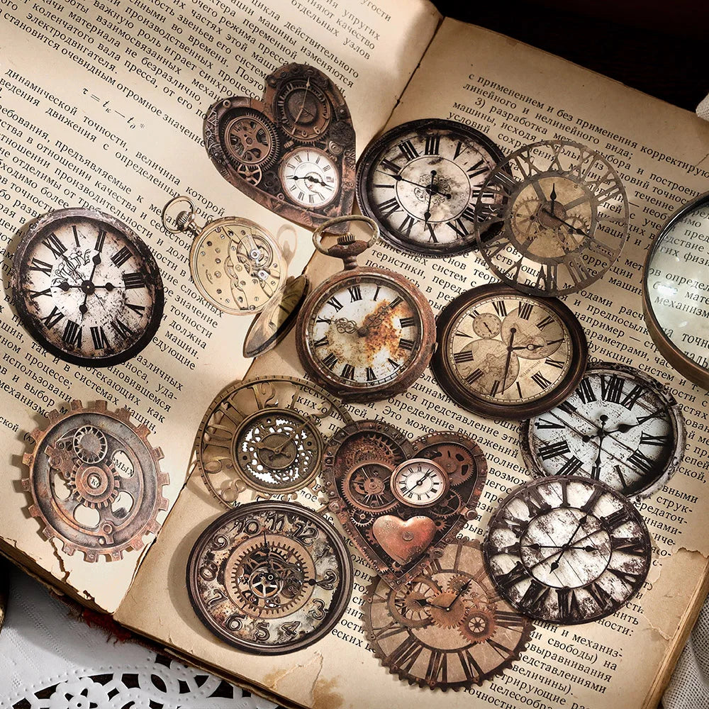 30er Pack Vintage Uhr Aufkleber – Nostalgie für Scrapbooking - DIY-Kunst