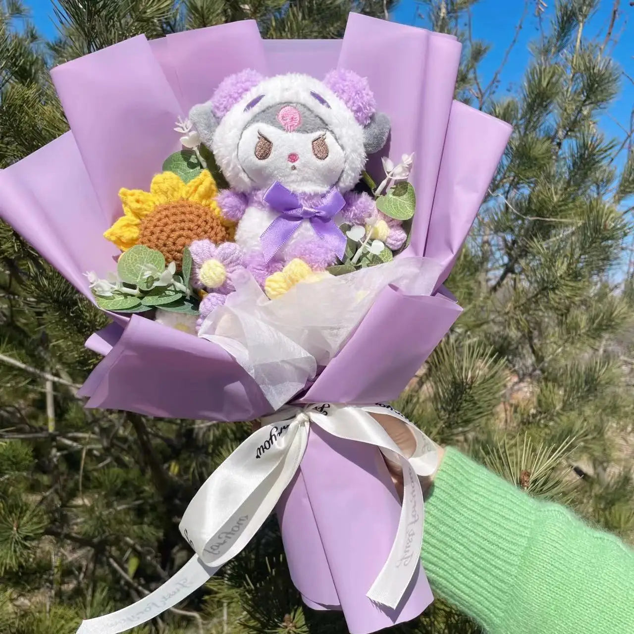 Kawaii Katzenpuppen mit künstlichen Blumen, kreativer Blumenstrauß 30-35cm-Yabubest - Home & More