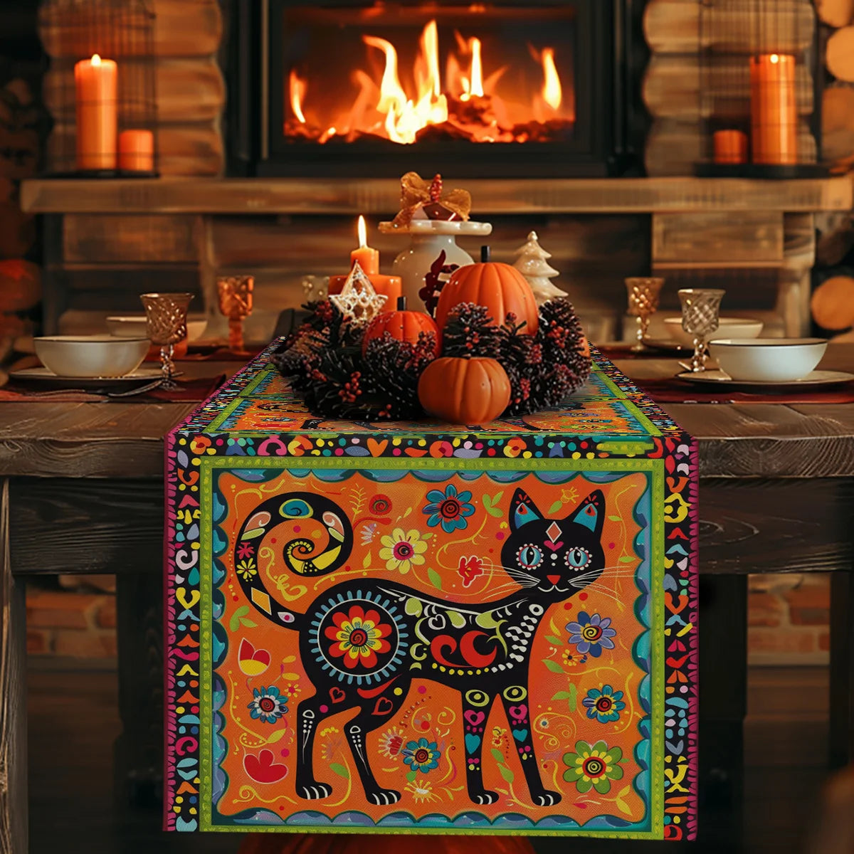 Böhmischer Tischläufer Katzen Blumen Langlebig Küche Esszimmer Party Deko