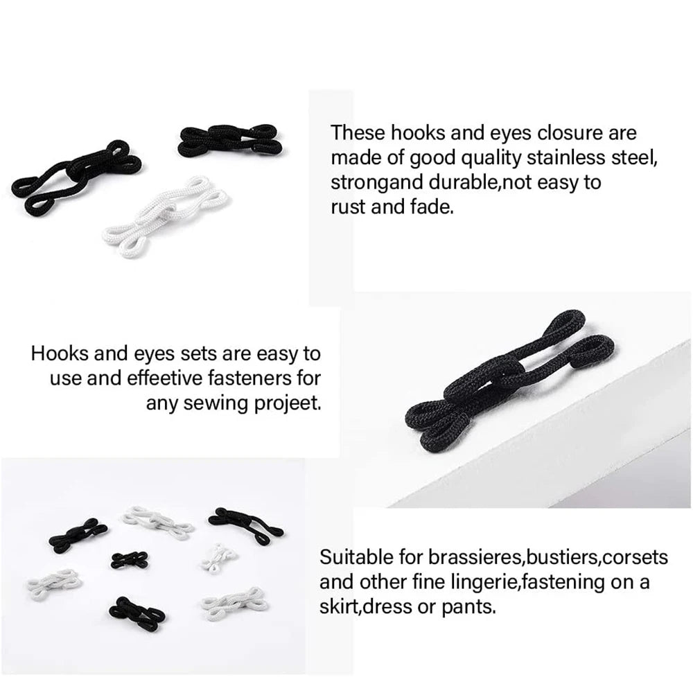 10er Set Haken Ösen Verschluss für Kleidung, Basteln, DIY 23-37mm