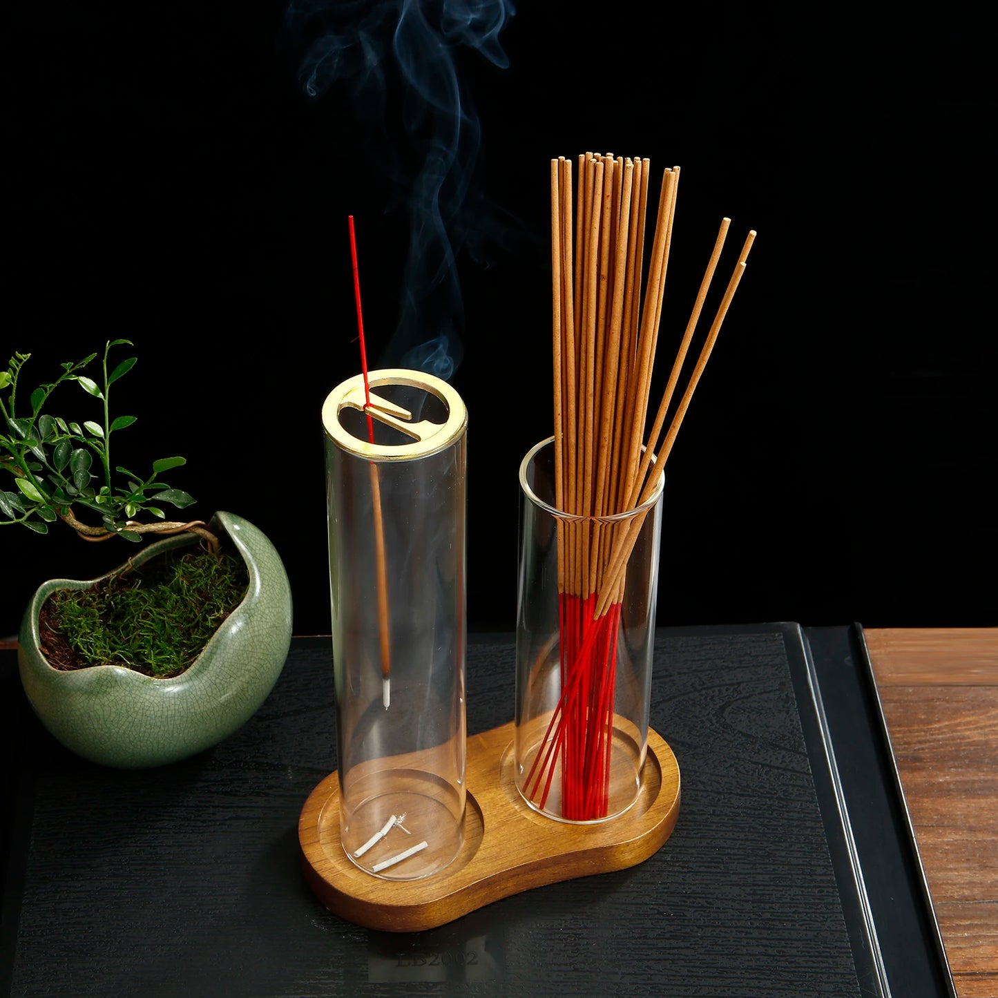 2 in 1 Räucherstäbchenhalter aus Glas mit Organizer und Aschefänger