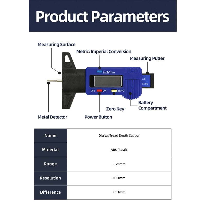 Digitale Reifentiefenmessgerät für Auto Reifen Profiltiefe Messwerkzeug