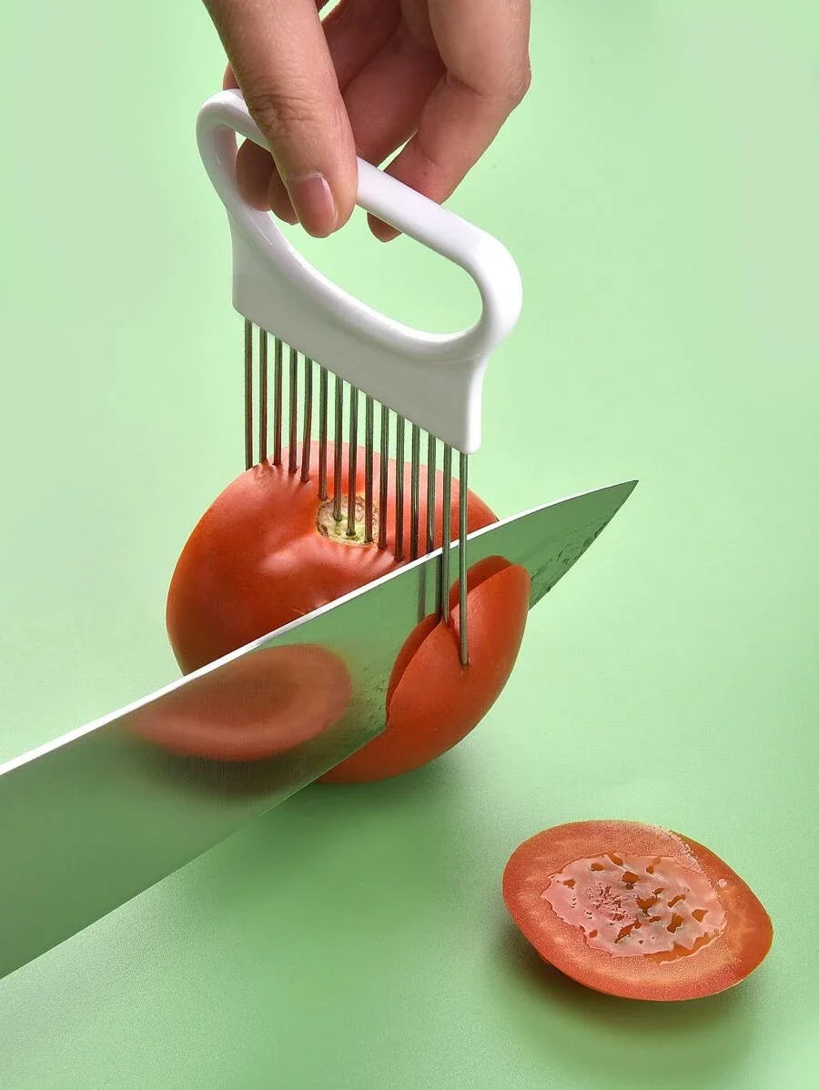 Bunter Zwiebelschneider mit Edelstahlhalter für müheloses Schneiden