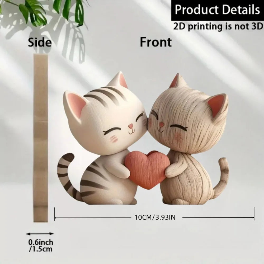 2D Holz Katze Hase Umarmung Figur – Desktop Deko - Tierliebhaber Geschenk