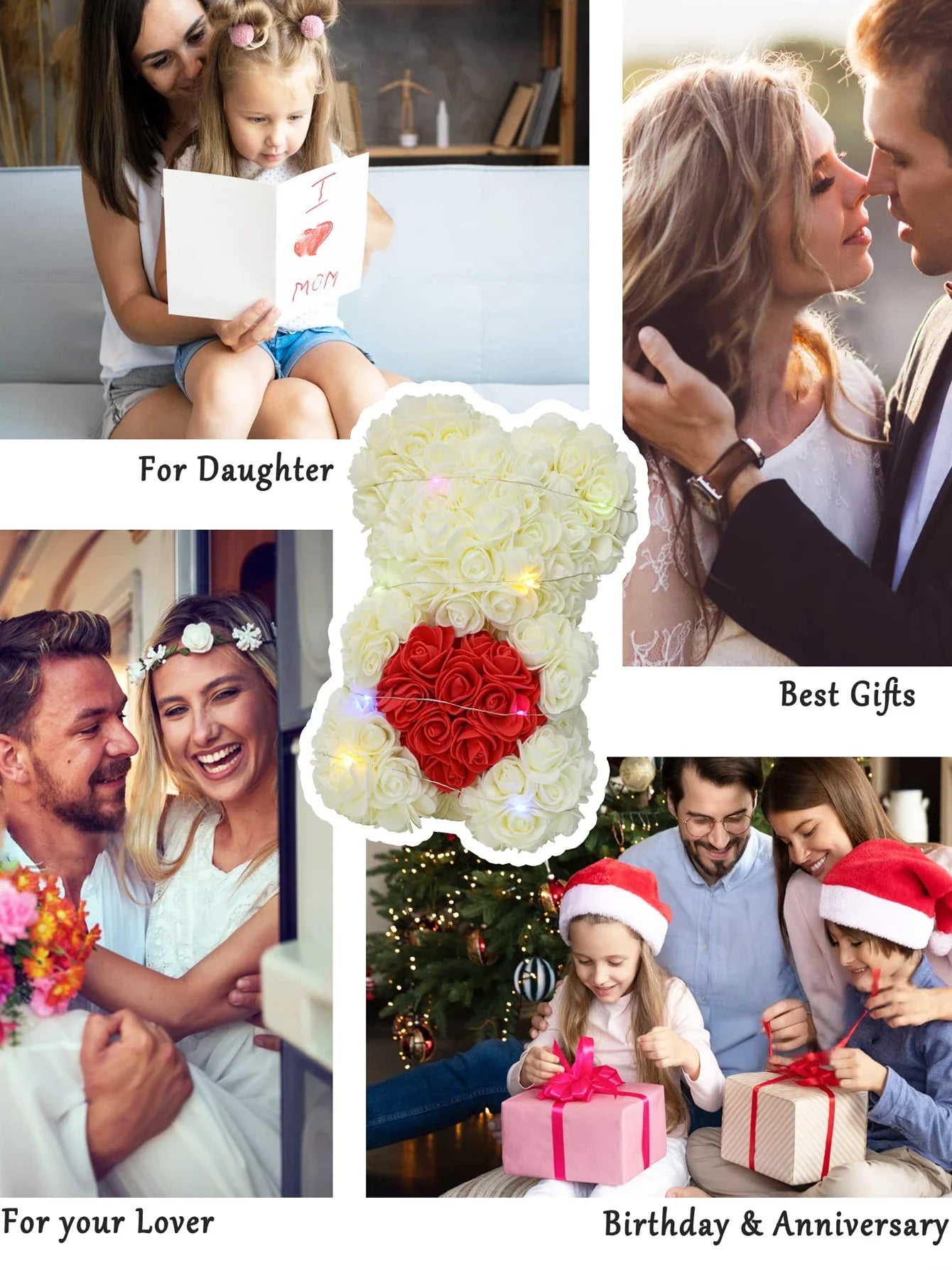 Ewige Rose Teddybär 25m Künstliche Blumen Geschenk und Dekoration-Yabubest - Home & More