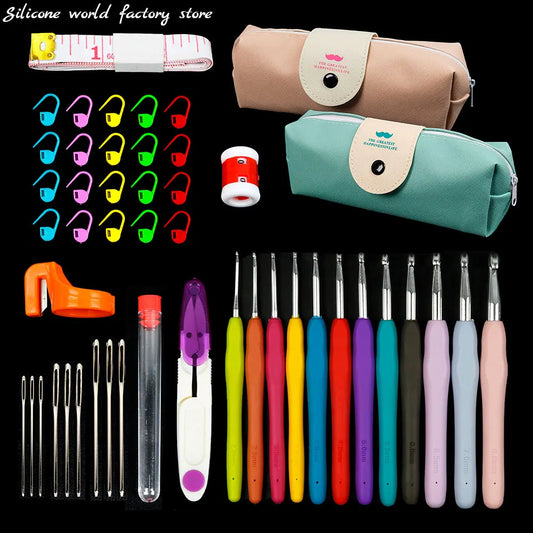 45/37 teiliges buntes Häkeln und Stricken Werkzeug Set mit Aufbewahrungstasche