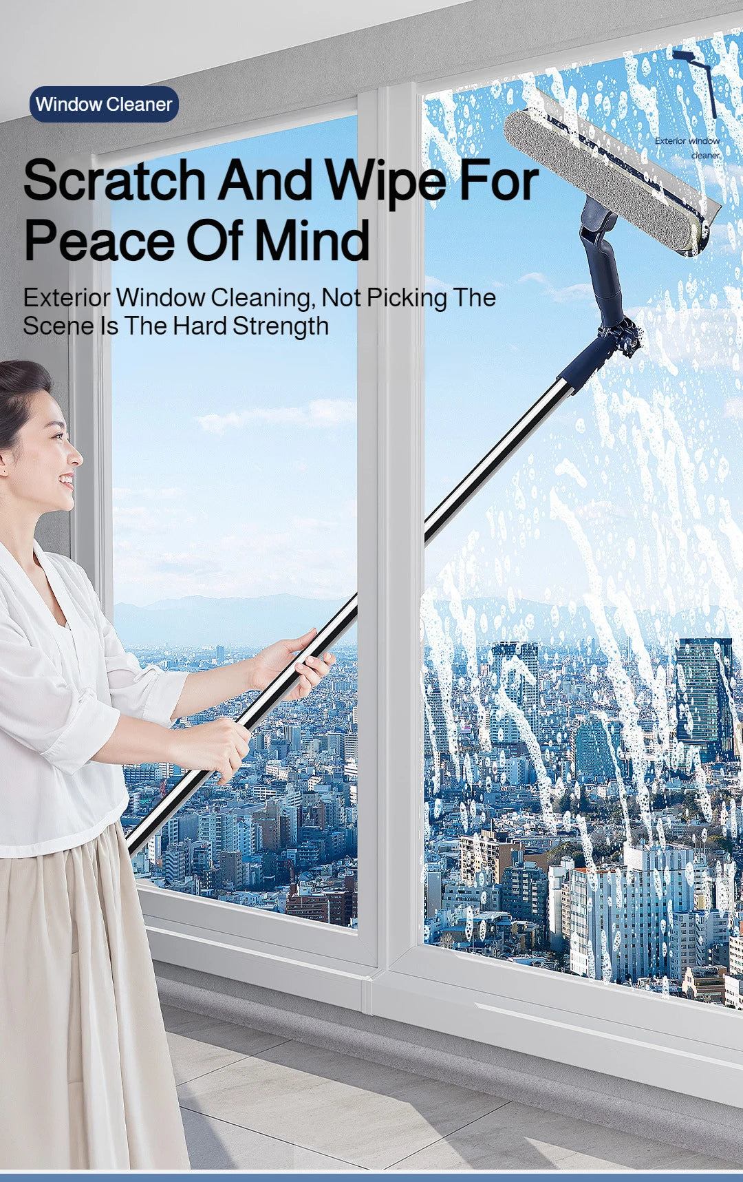 2in1 Fensterreiniger mit drehbarer Bürste und Rakel für Glas und Fliesen-Yabubest - Home & More