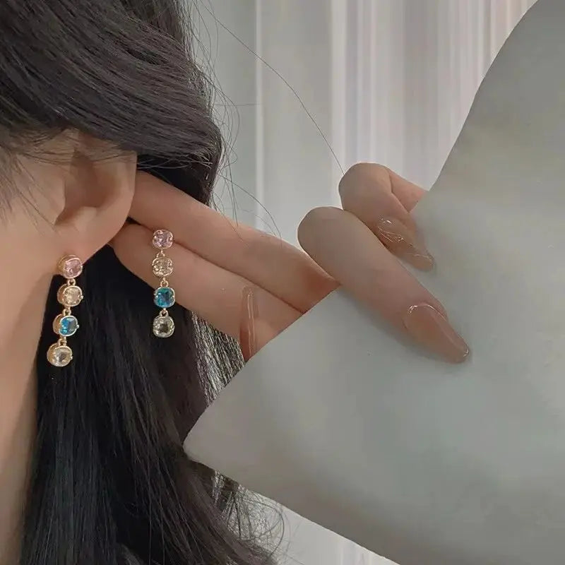 Elegante Quadratische Ohrringe mit bunten Zirkonen für Damen