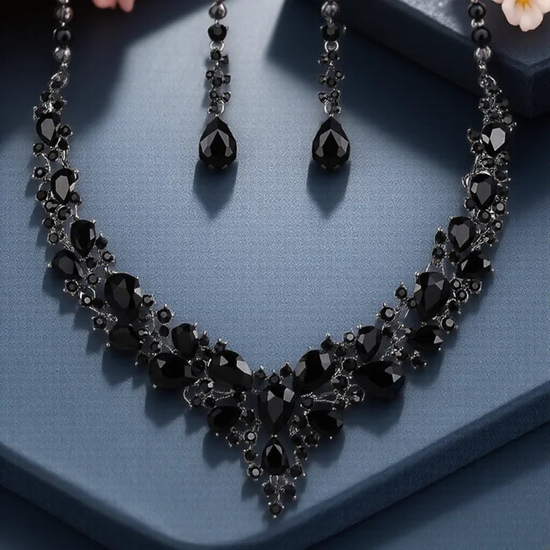 Elegantes Braut Schmuckset mit Kristall Strass Halskette und Ohrringen Tropfenform-Yabubest - Home & More