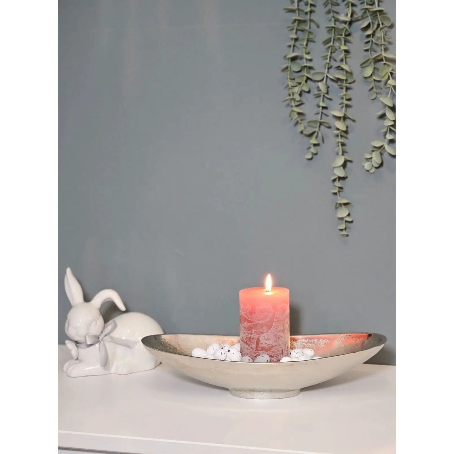 Dekoschale Metall silber Schale Metallschale oval Deko Tischdeko Länge 34 cm