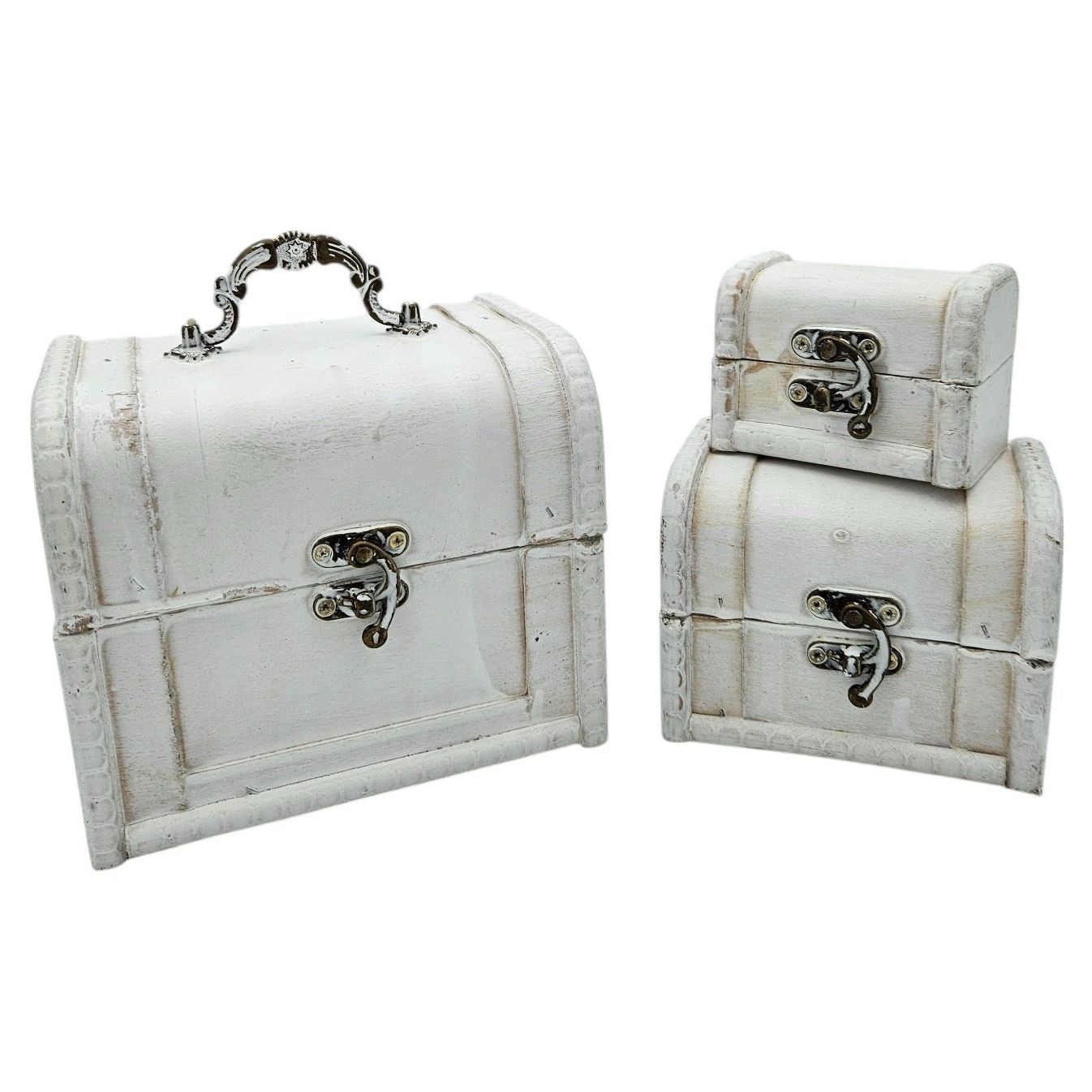 Schatzkiste Holzkiste mit Deckel Kiste weiß braun kleine Schatztruhe 3er Set