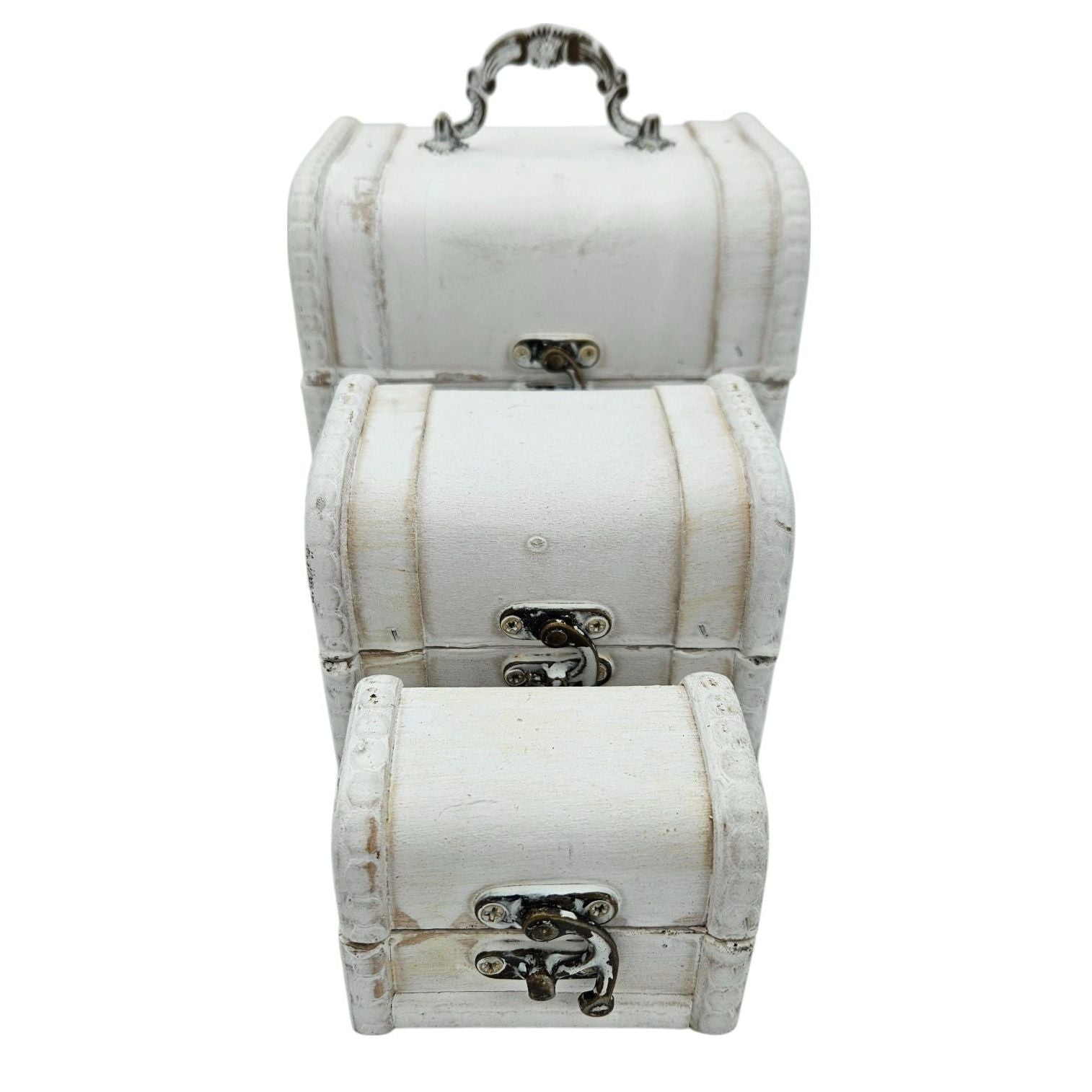 Schatzkiste Holzkiste mit Deckel Kiste weiß braun kleine Schatztruhe 3er Set