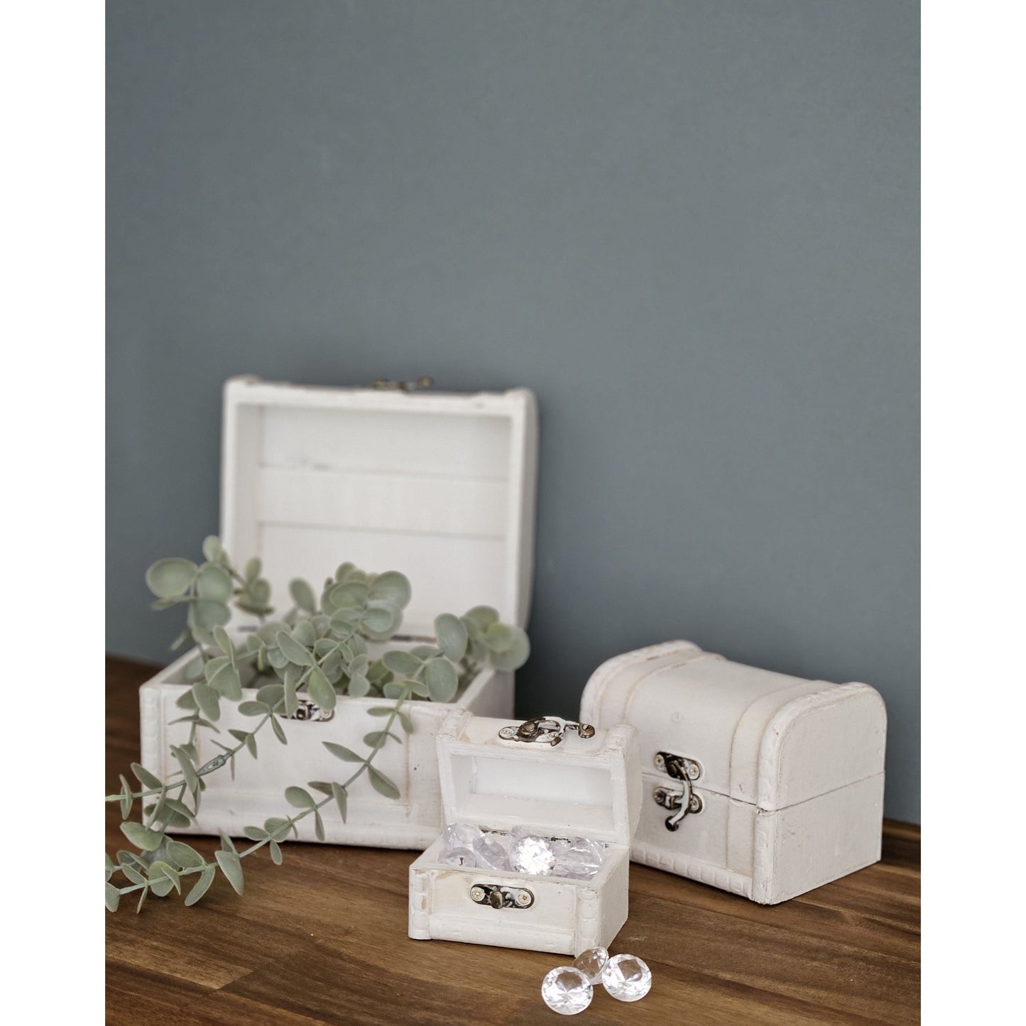 Schatzkiste Holzkiste mit Deckel Kiste weiß braun kleine Schatztruhe 3er Set
