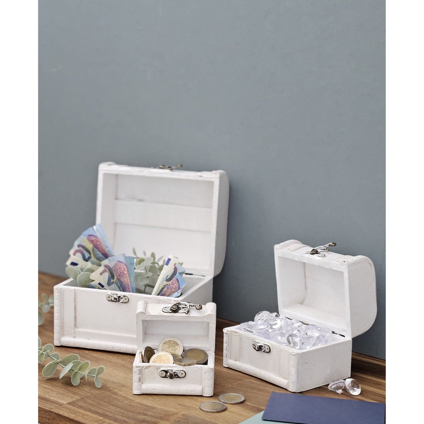 Schatzkiste Holzkiste mit Deckel Kiste weiß braun kleine Schatztruhe 3er Set