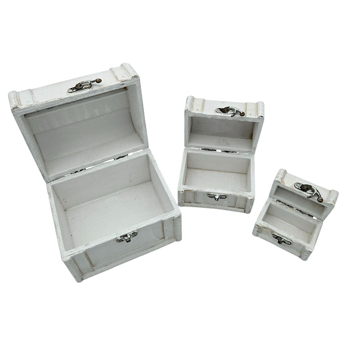 Schatzkiste Holzkiste mit Deckel Kiste weiß braun kleine Schatztruhe 3er Set