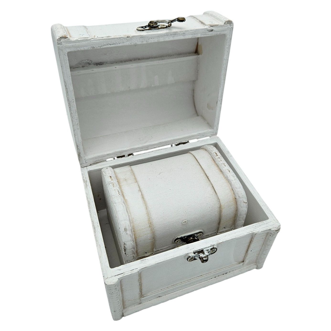 Schatzkiste Holzkiste mit Deckel Kiste weiß braun kleine Schatztruhe 3er Set