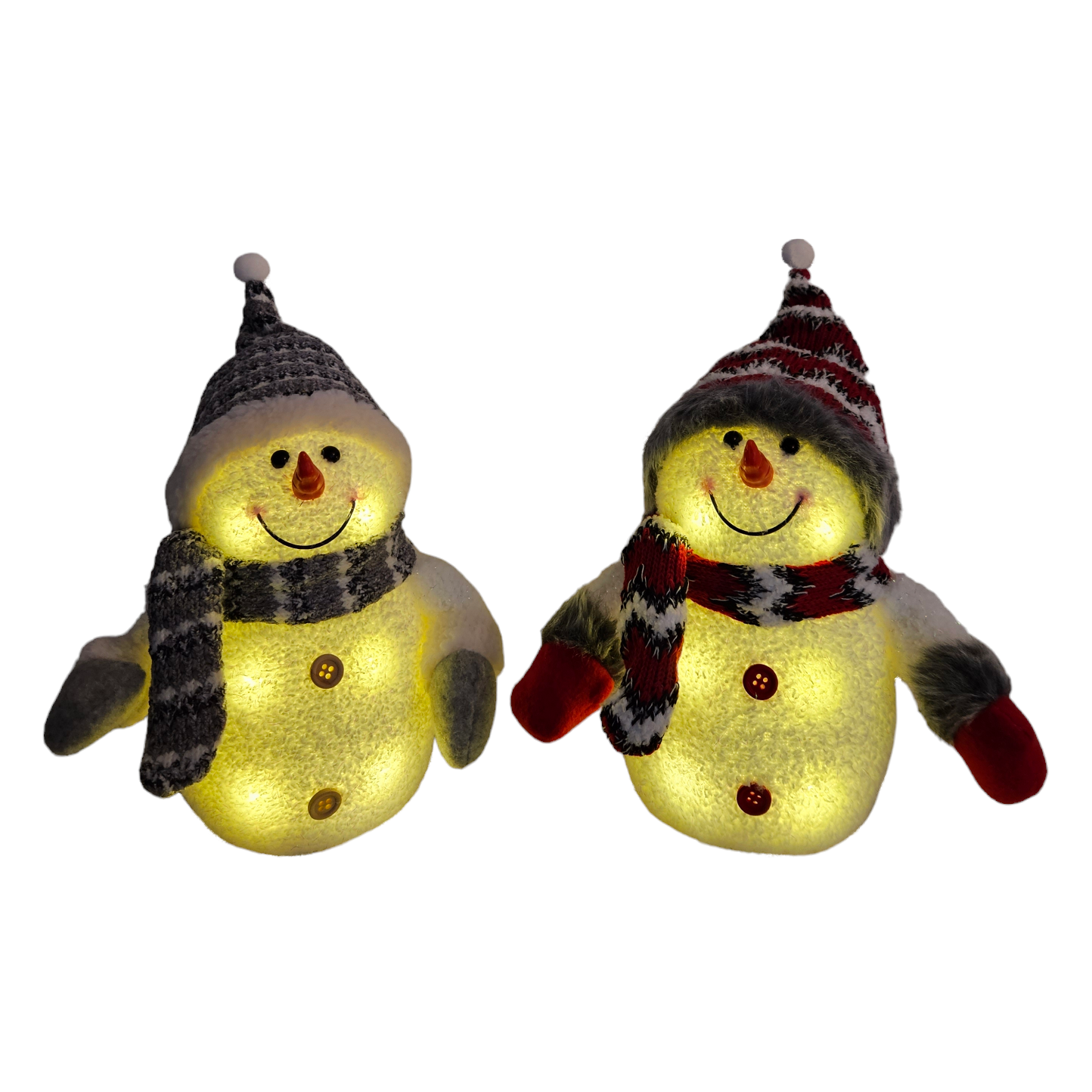 2x Schneemann mit LED bunter Schal & Mütze Höhe 20 cm Beleuchtung warmweiß