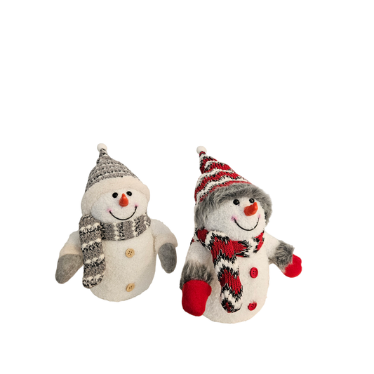 2x Schneemann mit LED bunter Schal & Mütze Höhe 20 cm Beleuchtung warmweiß