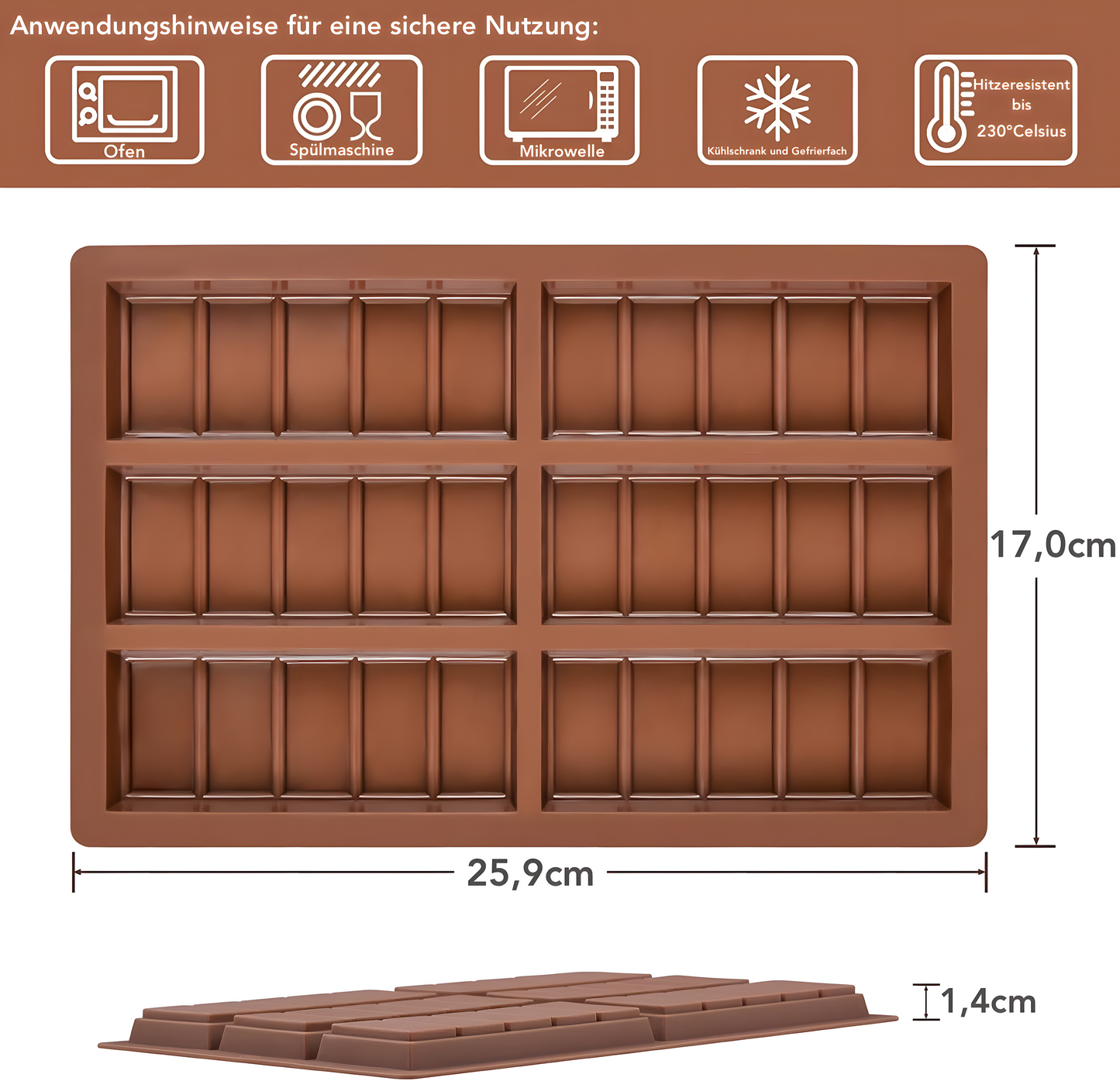 Schokoladenform aus Silikon für 6 Tafeln - Form 1