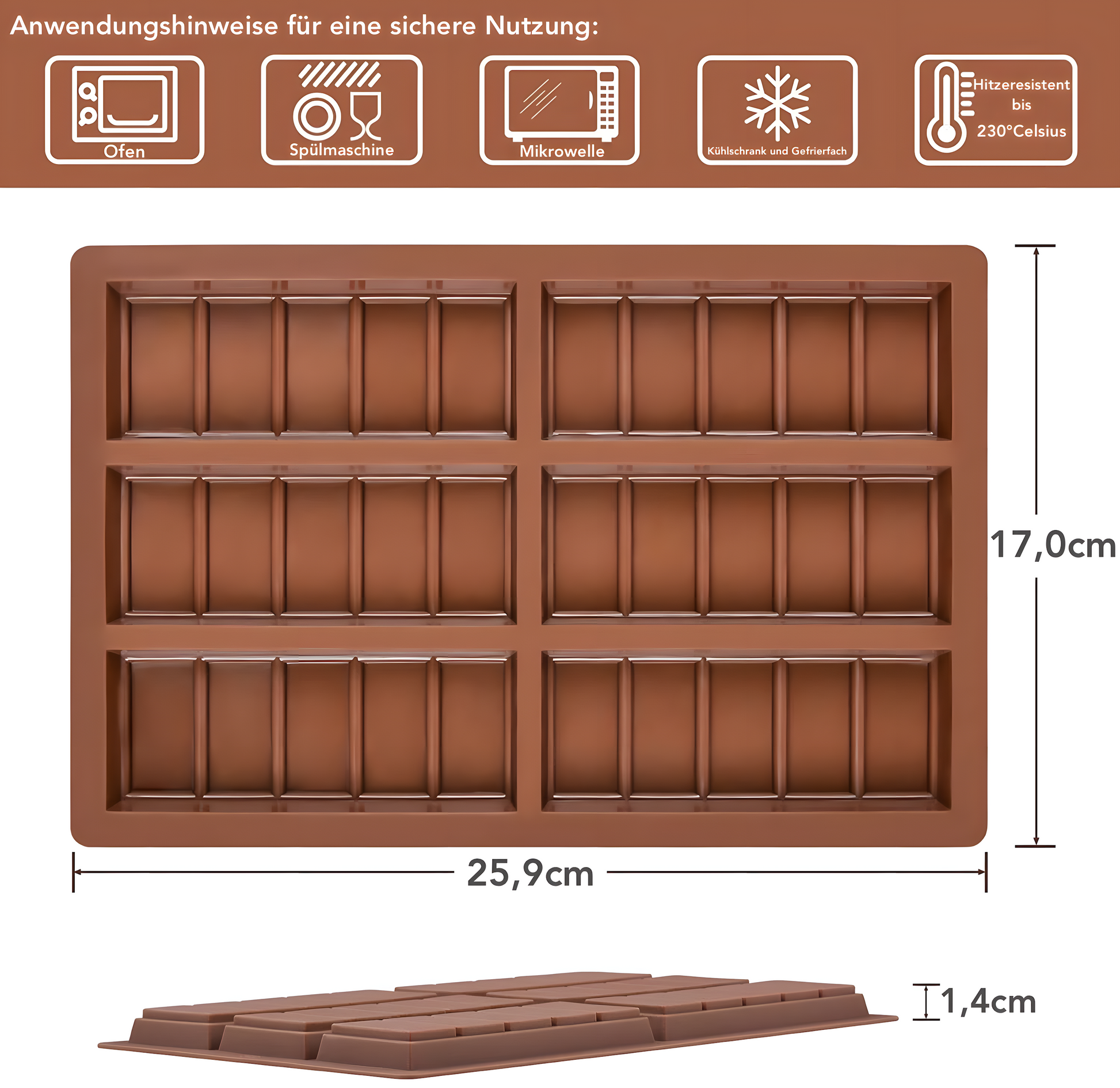 Schokoladenform aus Silikon für 6 Tafeln - Form 1