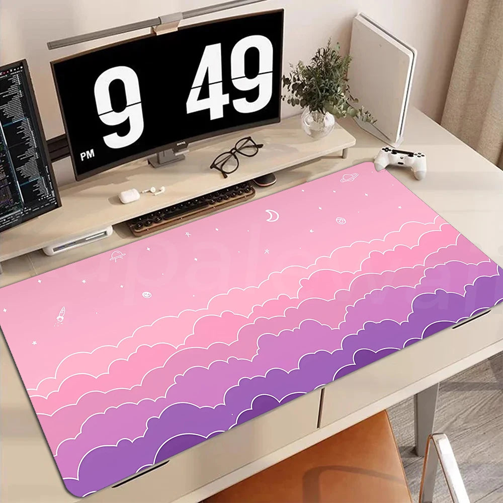 Buntes Gamer Mauspad Cloud Design 90x40cm für PC Schreibtisch