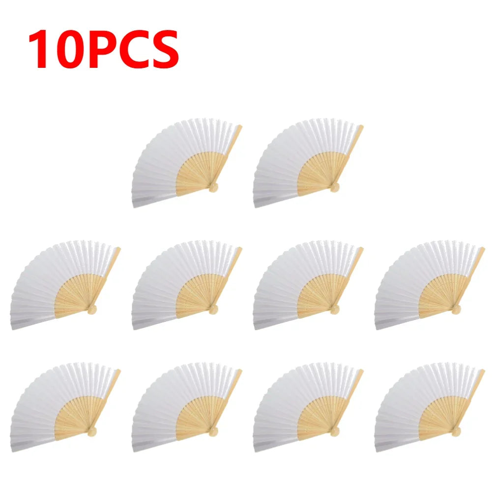 Kreativer weißer Bambus-Papier-Faltfächer – DIY, Hochzeit - Geschenkideen, 1-50 Stück