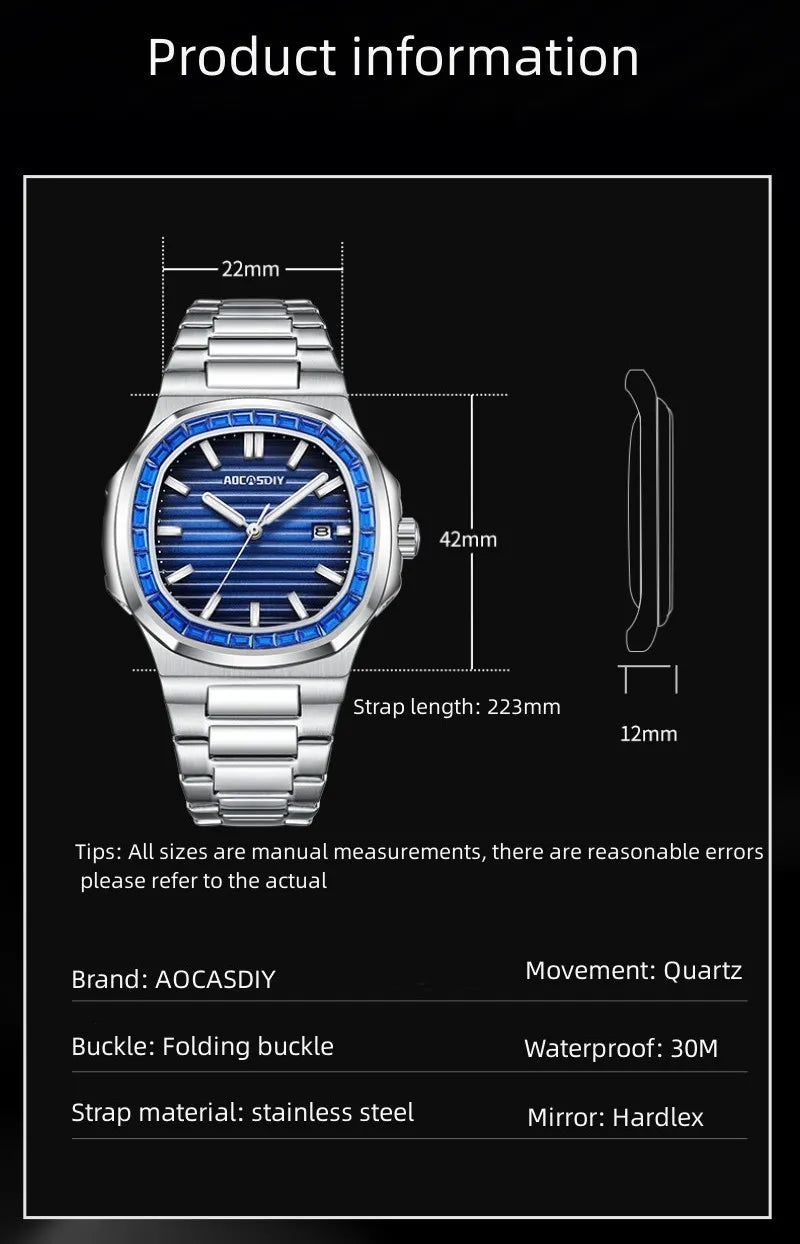 Herren Business Uhr mit Strass wasserdicht leuchtend und Kalender