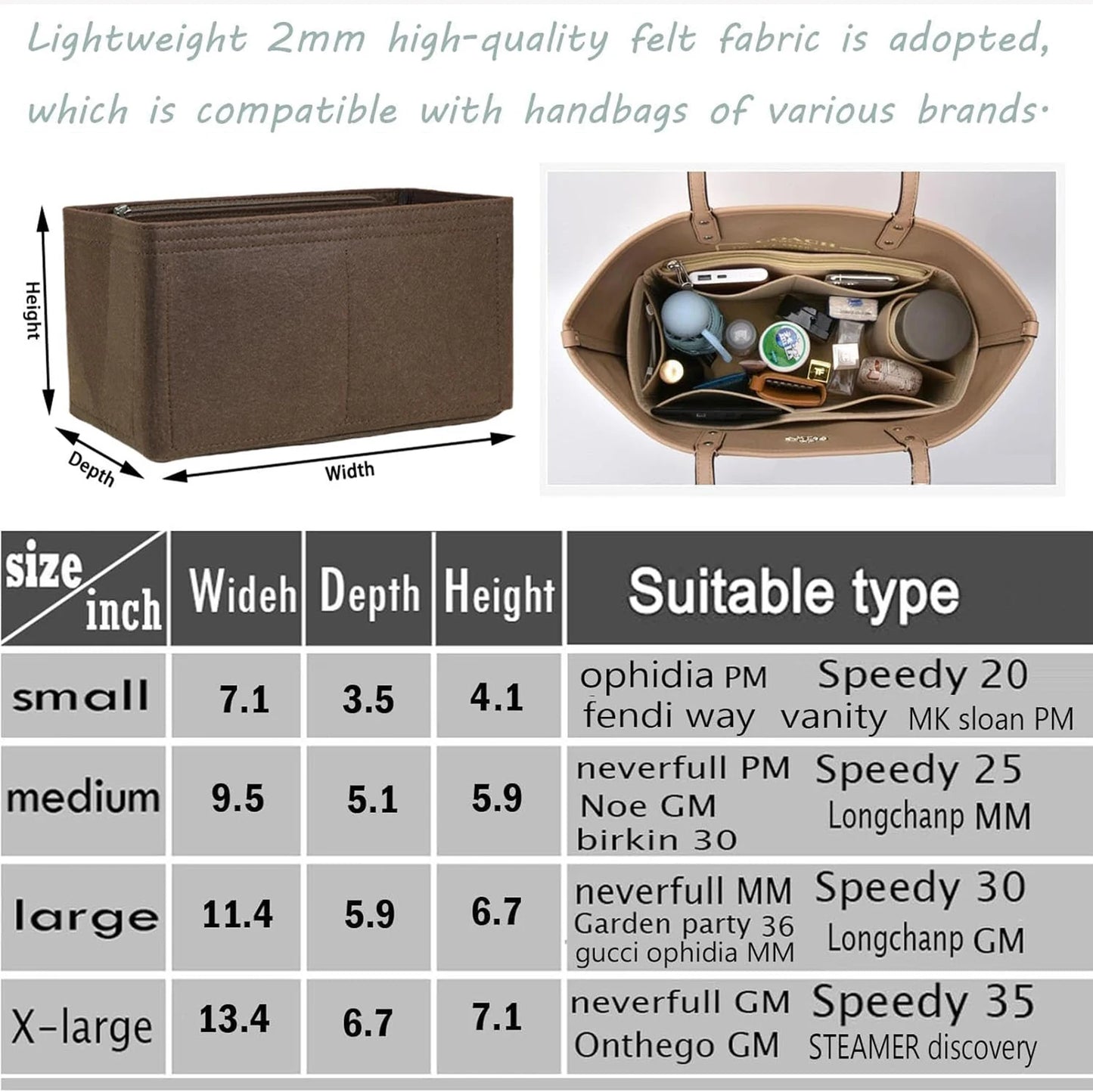 Praktischer Geldbörsen Organizer Einsatz aus Filz für Handtaschen