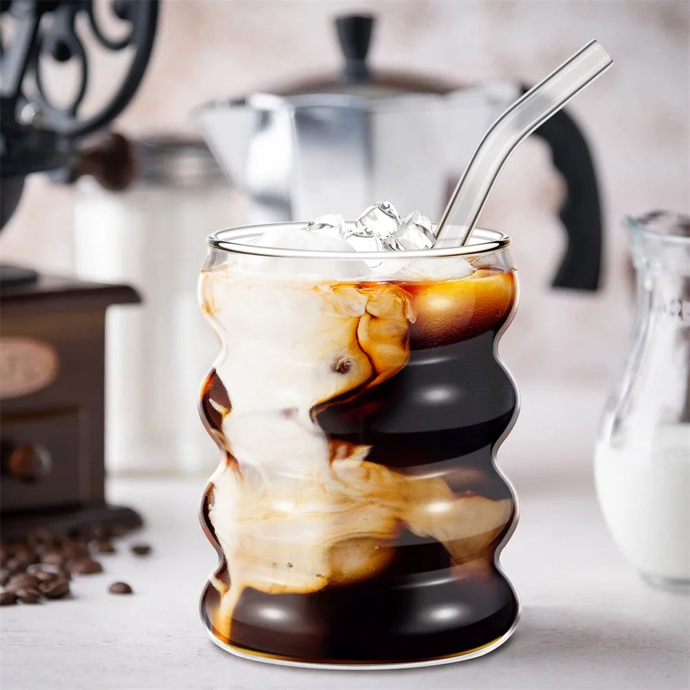 4er Set Kreative Klare Glasbecher mit Strohhalmen für Zuhause