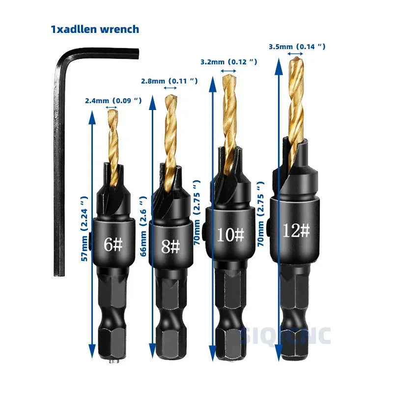 Präzises 5-teiliges Holzbohrer-Set mit Senkkopf - Sechskantgriff für Profis