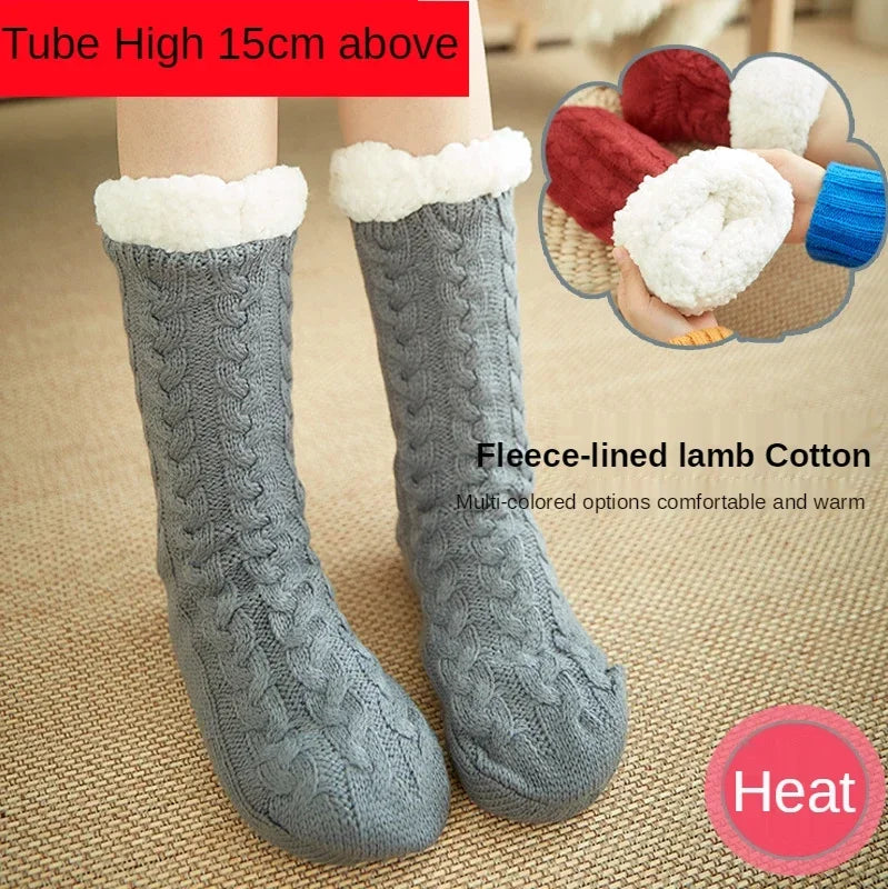 Fuzzy Thermosocke Damen warm rutschfest mit Plüschgriff in Hanffarben