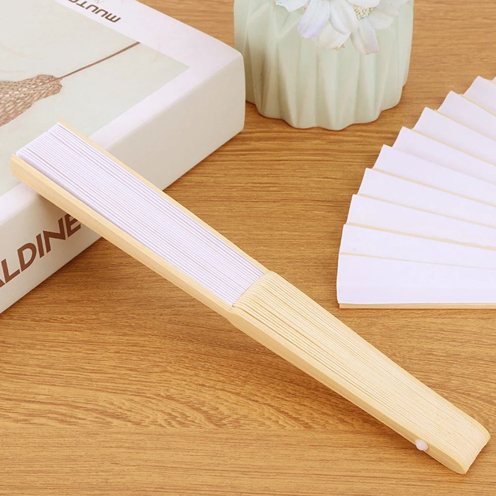 Kreativer weißer Bambus-Papier-Faltfächer – DIY, Hochzeit - Geschenkideen, 1-50 Stück