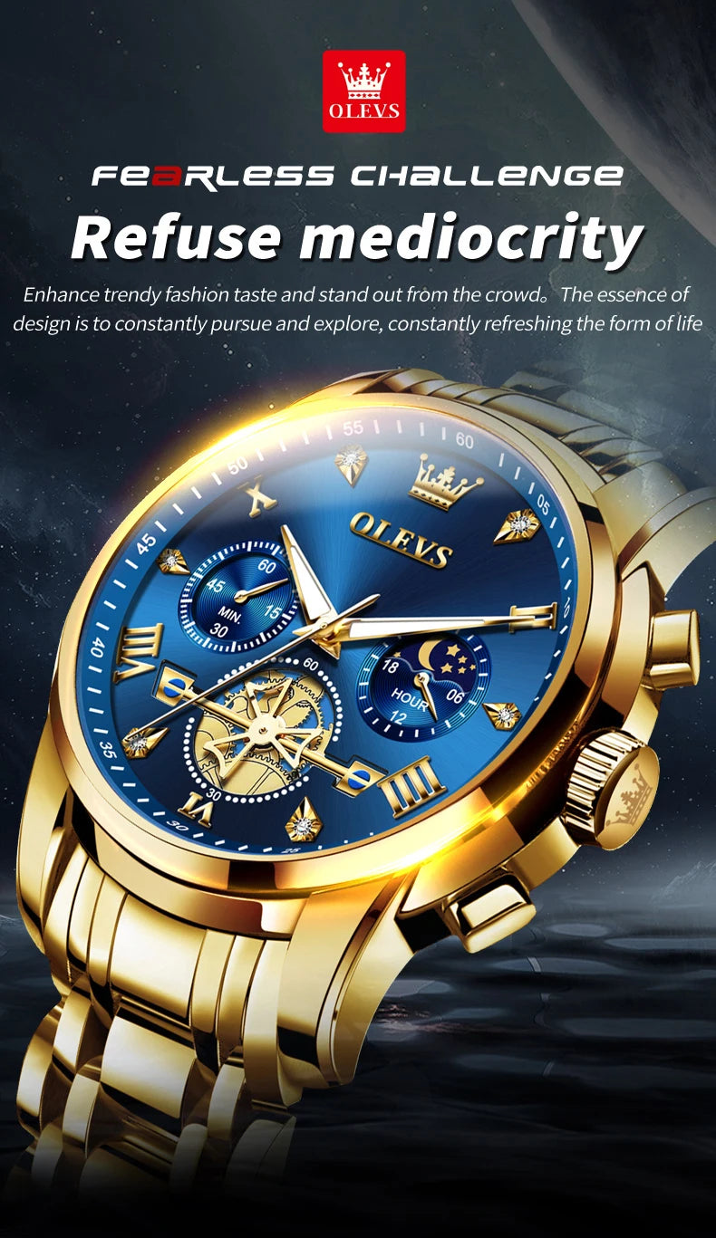 Klassische Herrenuhr mit Mondphase und Wasserdichtigkeit 3BAR