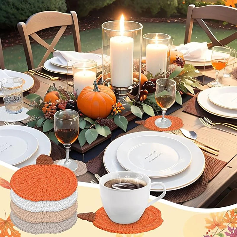 4-teiliges handgewebtes Kürbis-Untersetzer-Set für Herbstdekoration